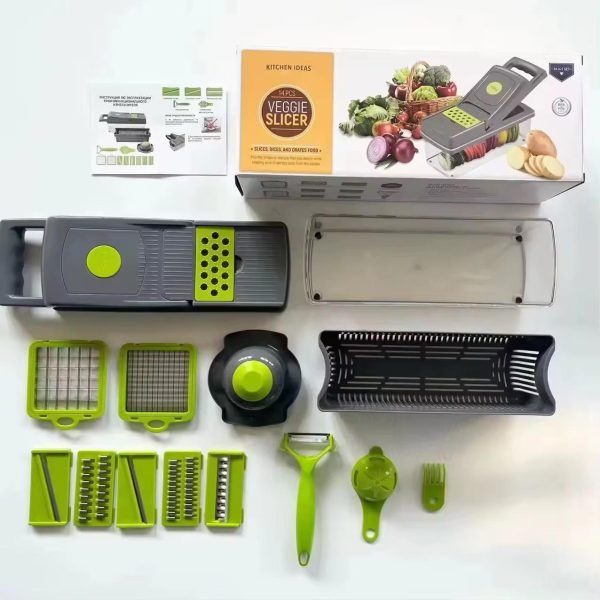 16 IN1 Mandoline Slicer Veggie Food Chopper Vegetable Cutter Tomato Carrot Grater Cheese French Onion Shredders Kitchen Tool - Trendigo