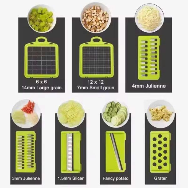 16 IN1 Mandoline Slicer Veggie Food Chopper Vegetable Cutter Tomato Carrot Grater Cheese French Onion Shredders Kitchen Tool - Trendigo
